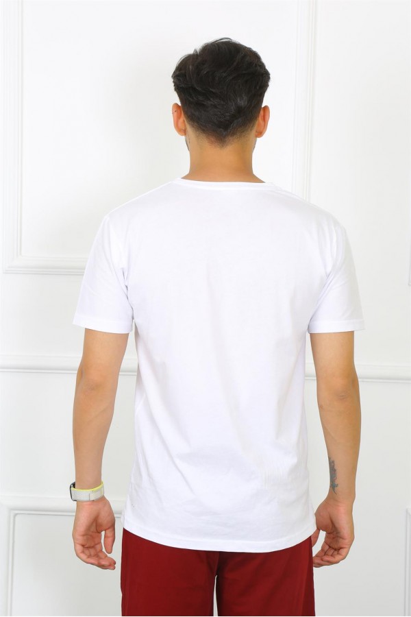 Moda Çizgi Erkek Beyaz %100 Pamuklu T-Shirt 27486