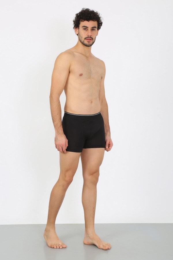 Moda Çizgi Erkek Büyük Beden Pamuk Likralı Boxer Siyah 40134
