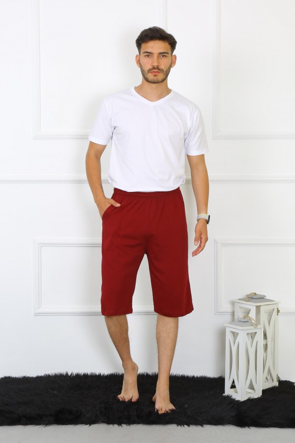 Moda Çizgi Erkek Cepli Pamuk Lakost Kapri Bordo 27554