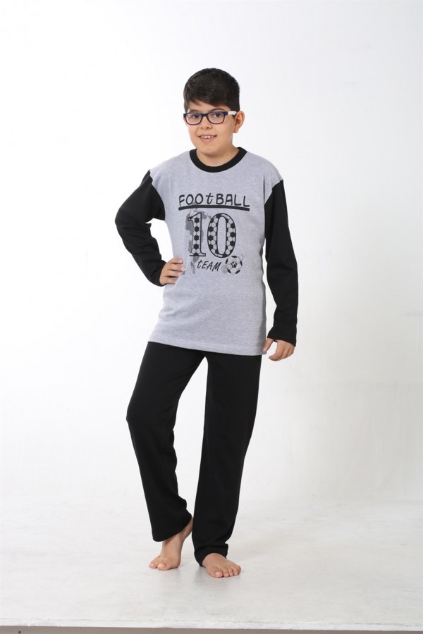 Moda Çizgi Erkek Çocuk Gri Penye Pijama Takım 4508