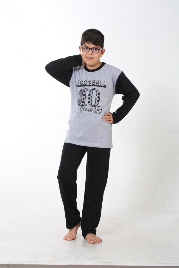 Moda Çizgi Erkek Çocuk Gri Penye Pijama Takım 4508