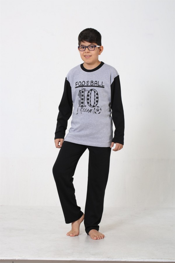 Moda Çizgi Erkek Çocuk Gri Penye Pijama Takım 4508