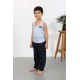 Moda Çizgi Erkek Çocuk Sıfır Kol Penye Pijama Takım Mavi 20439