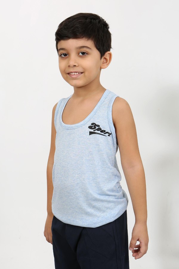 Moda Çizgi Erkek Çocuk Sıfır Kol Penye Pijama Takım Mavi 20439