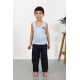 Moda Çizgi Erkek Çocuk Sıfır Kol Penye Pijama Takım Mavi 20439