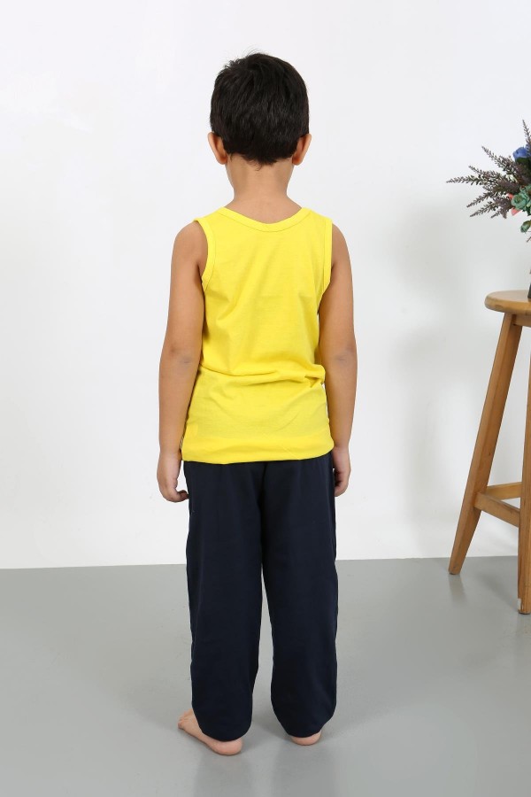Moda Çizgi Erkek Çocuk Sıfır Kol Penye Pijama Takım Sarı 20439