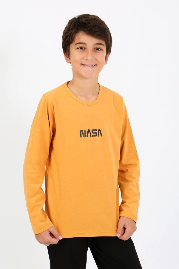Moda Çizgi Erkek Çocuk Uzun Kol Penye Pijama Takım 20438 Sarı