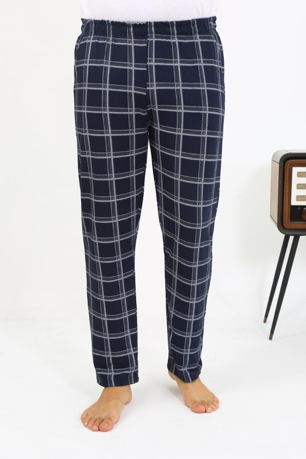 Moda Çizgi Erkek Ekoseli Desen Penye Tek Alt Pijama 27540 Lacivert