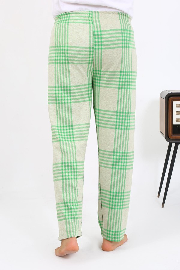 Moda Çizgi Erkek Ekoseli Desen Penye Tek Alt Pijama 27540 Yeşil