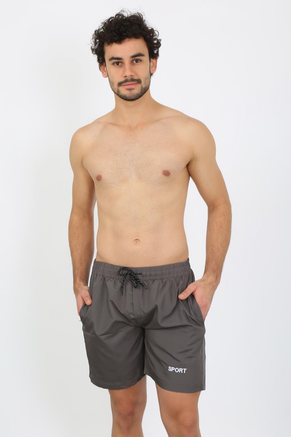 Moda Çizgi Erkek Fermuar Cepli Deniz Şortu Füme 27485