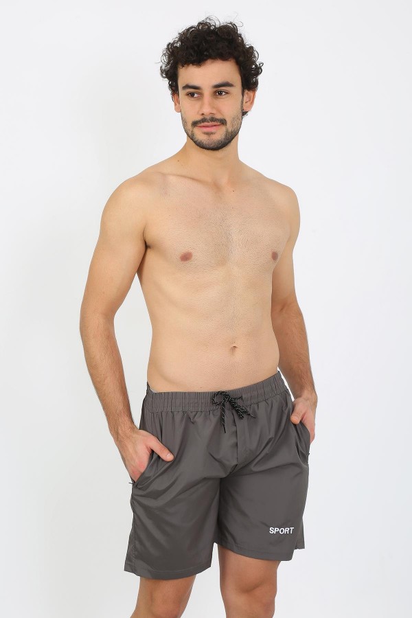 Moda Çizgi Erkek Fermuar Cepli Deniz Şortu Füme 27485