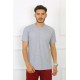 Moda Çizgi Erkek Gri %100 Pamuklu T-Shirt 27486