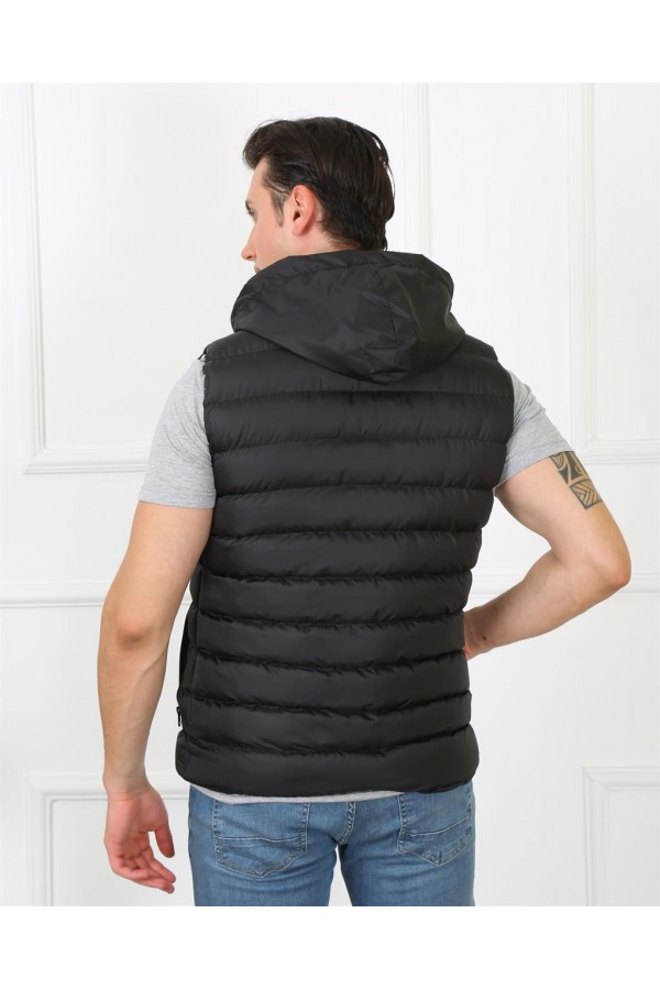 Moda Çizgi Erkek Kapşonlu Siyah Şişme Yelek 75100
