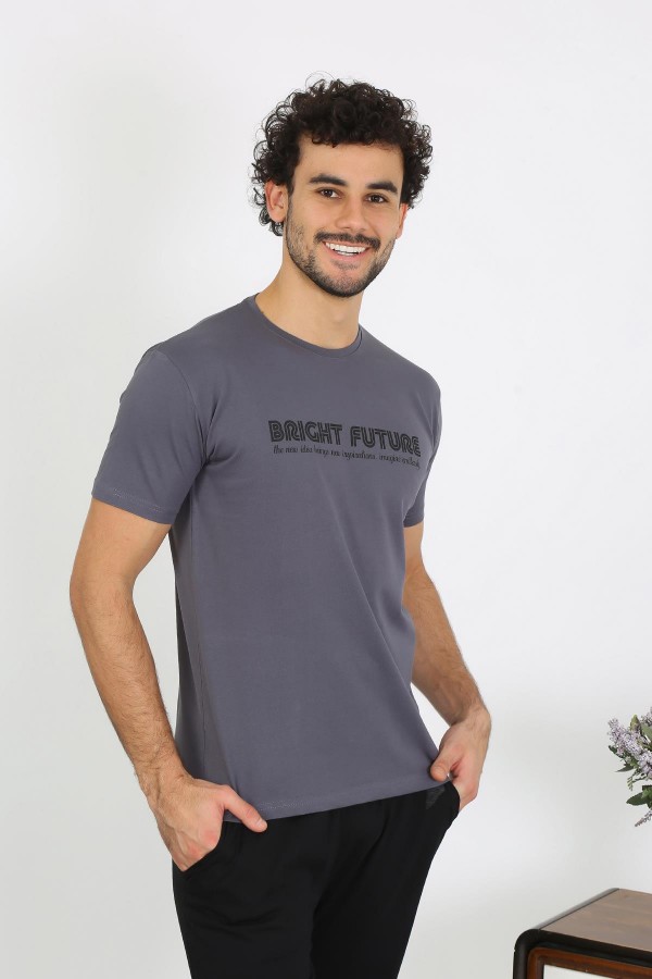 moda çizgi Erkek Kısa Kol Penye Füme Pijama Takımı 6846
