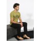 moda çizgi Erkek Kısa Kol Penye Hardal Pijama Takımı 6846
