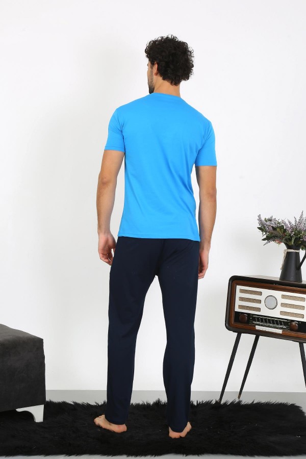moda çizgi Erkek Kısa Kol Penye Saks Pijama Takımı 6846