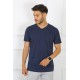 Moda Çizgi Erkek Lacivert %100 Pamuklu T-Shirt 27486