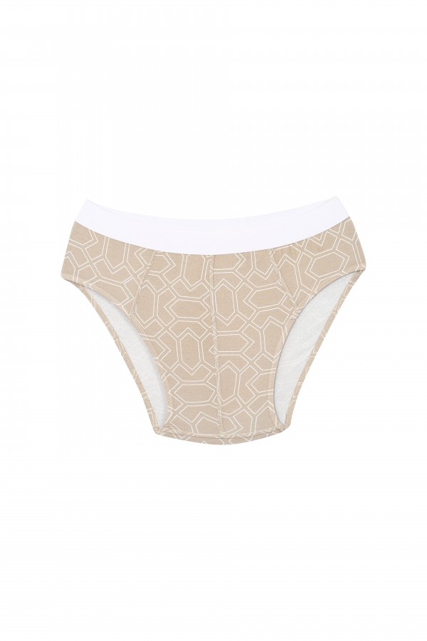 Moda Çizgi Erkek Pamuk Desenli Likralı Slip Krem 40131