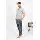 Moda Çizgi Erkek Pamuk Kısa Kol Pijama Takım Gri 6875