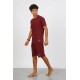 Moda Çizgi Erkek Pamuk Lakost Alt Üst Kaprili Pijama Takım Bordo 6872