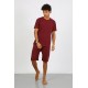 Moda Çizgi Erkek Pamuk Lakost Alt Üst Kaprili Pijama Takım Bordo 6872