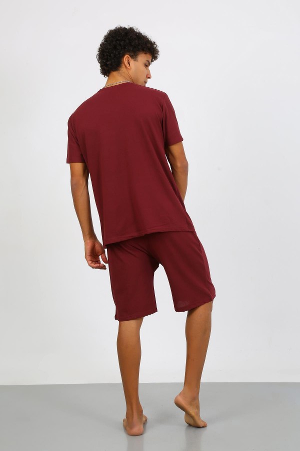 Moda Çizgi Erkek Pamuk Lakost Alt Üst Kaprili Pijama Takım Bordo 6872