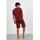 Moda Çizgi Erkek Pamuk Lakost Alt Üst Kaprili Pijama Takım Bordo 6872