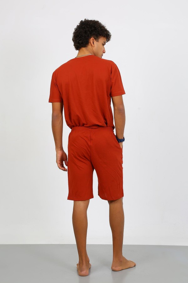 Moda Çizgi Erkek Pamuk Lakost Alt Üst Kaprili Pijama Takım Kremit 6872