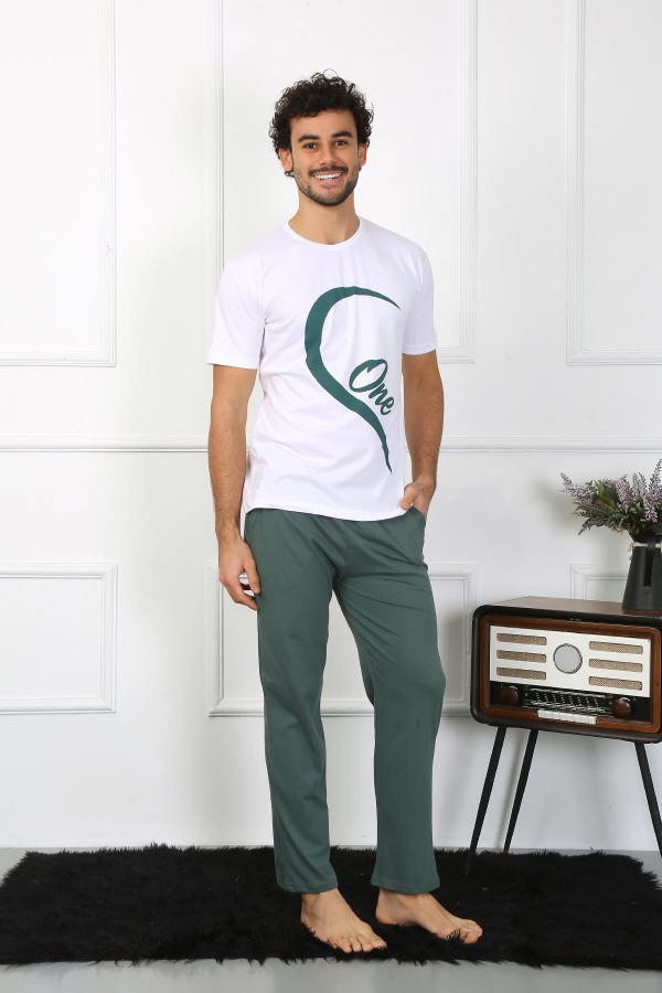 moda çizgi Erkek Pamuk Penye Sevgili Kombini Pijama Takımı Beyaz 50127 Tek Takım Fiyatıdır