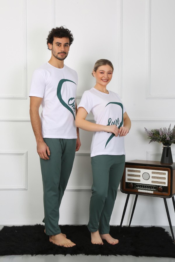 moda çizgi Erkek Pamuk Penye Sevgili Kombini Pijama Takımı Beyaz 50127 Tek Takım Fiyatıdır