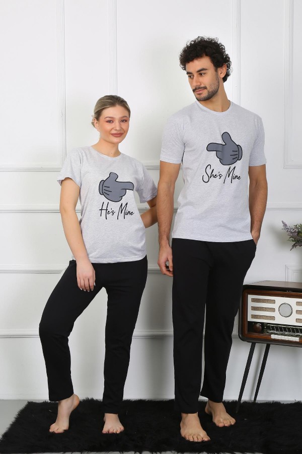 moda çizgi Erkek Pamuk Penye Sevgili Kombini Pijama Takımı Gri 50126 Tek Takım Fiyatıdır