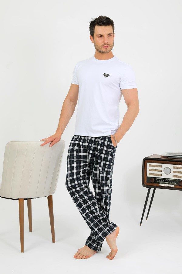 Moda Çizgi Erkek Pamuk Tek Alt Pijama Lacivert 27562