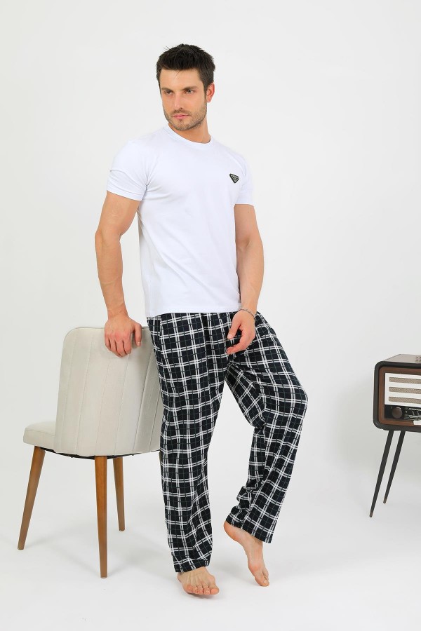 Moda Çizgi Erkek Pamuk Tek Alt Pijama Lacivert 27562
