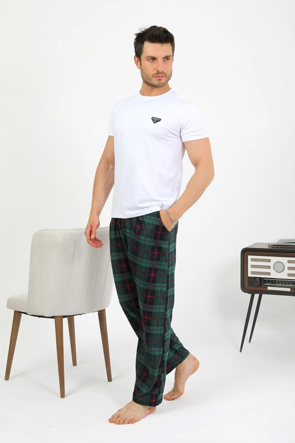 Moda Çizgi Erkek Pamuk Tek Alt Pijama Yeşil 27562