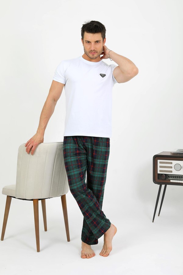 Moda Çizgi Erkek Pamuk Tek Alt Pijama Yeşil 27562
