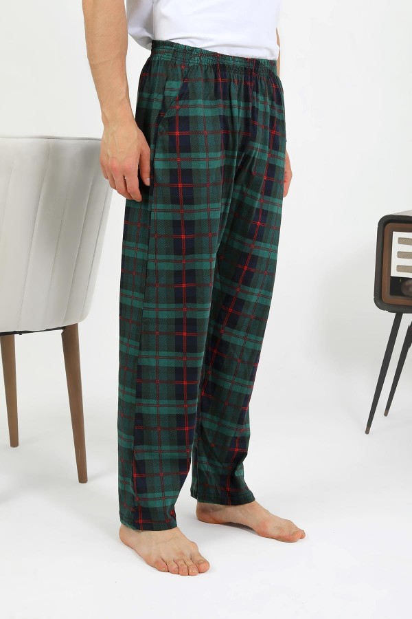 Moda Çizgi Erkek Pamuk Tek Alt Pijama Yeşil 27562