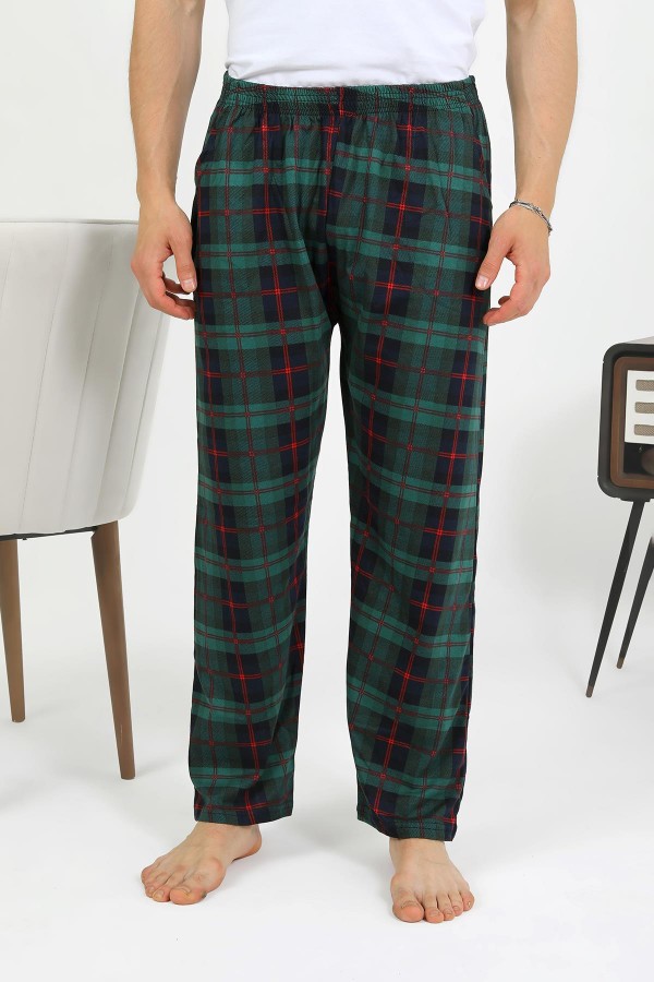 Moda Çizgi Erkek Pamuk Tek Alt Pijama Yeşil 27562