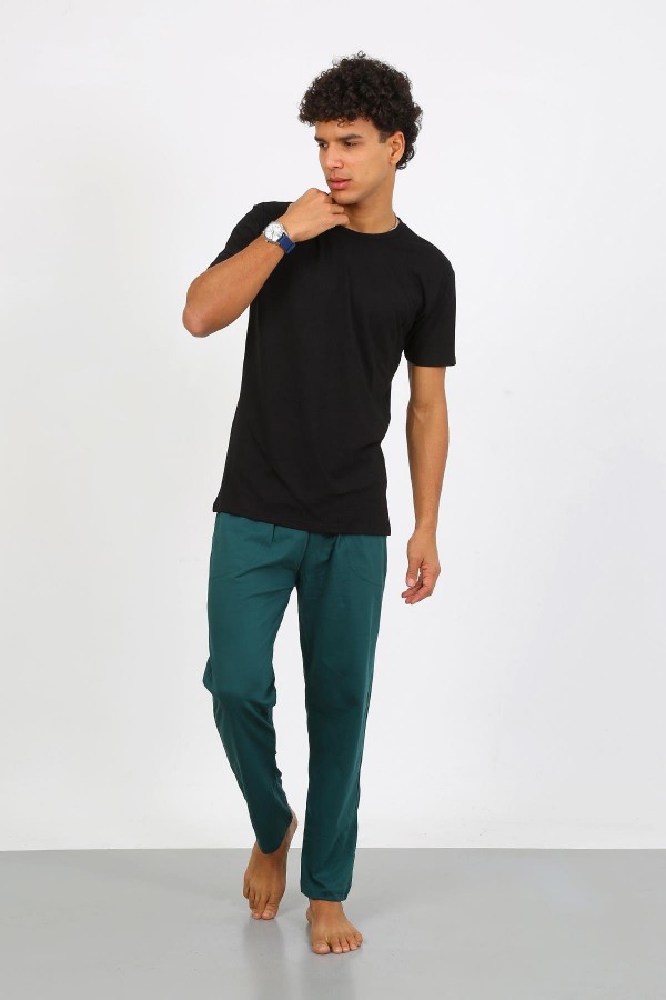 Moda Çizgi Erkek Pamuk Yeşil Tek Alt Pijama 27495