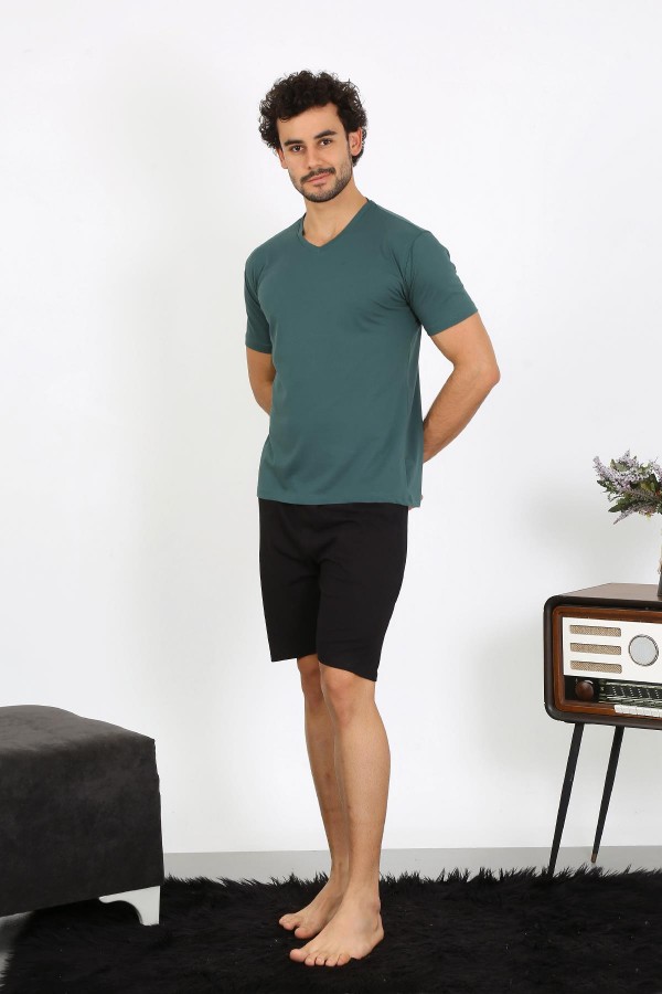 moda çizgi Erkek Penye Petrol Rengi 3'lü Pijama Takımı 6848