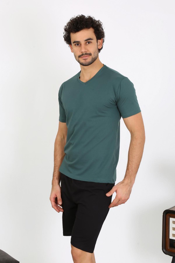 moda çizgi Erkek Penye Petrol Rengi 3'lü Pijama Takımı 6848