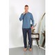 Moda Çizgi Erkek Penye Uzun Kol Pijama Takımı 6860 İndigo