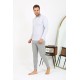 Moda Çizgi Erkek Polo Yaka Uzun Kol Penye Pijama Takımı Gri 6864