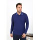 Moda Çizgi Erkek Polo Yaka Uzun Kol Penye Pijama Takımı Gri 6865