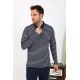 Moda Çizgi Erkek Polo Yaka Uzun Kol Penye Pijama Takımı Lacivert 6864