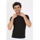 Moda Çizgi Erkek Sıfır Yaka Likralı Siyah T-Shirt 65710