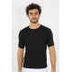 Moda Çizgi Erkek Sıfır Yaka Likralı Siyah T-Shirt 65710