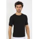 Moda Çizgi Erkek Sıfır Yaka Likralı Siyah T-Shirt 65710