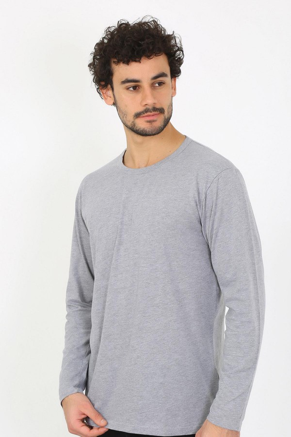 Moda Çizgi Erkek Sıfır Yaka Uzun Kol Gri Fanila 6590