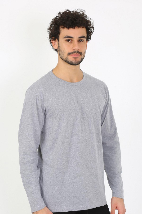 Moda Çizgi Erkek Sıfır Yaka Uzun Kol Gri Fanila 6590