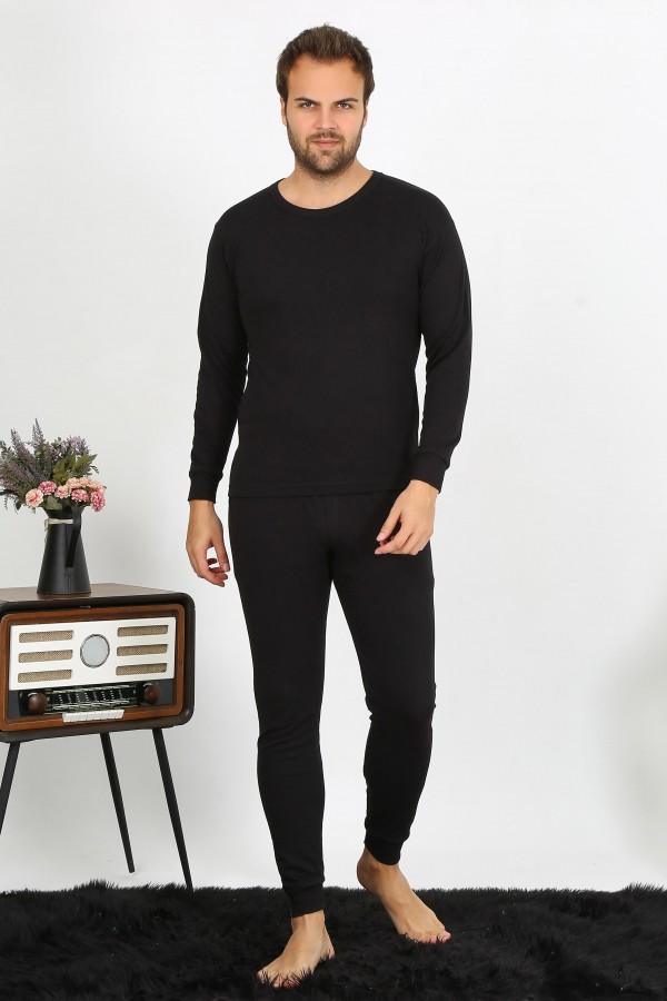 Moda Çizgi Erkek Termal Kışlık Alt Üst İçlik Takım Siyah 6868